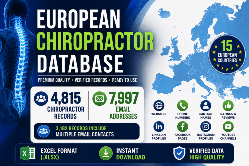 European Chiropractor Email List and Database Including 4,815 Chiropractic Clinics and 7,997 Email Addresses